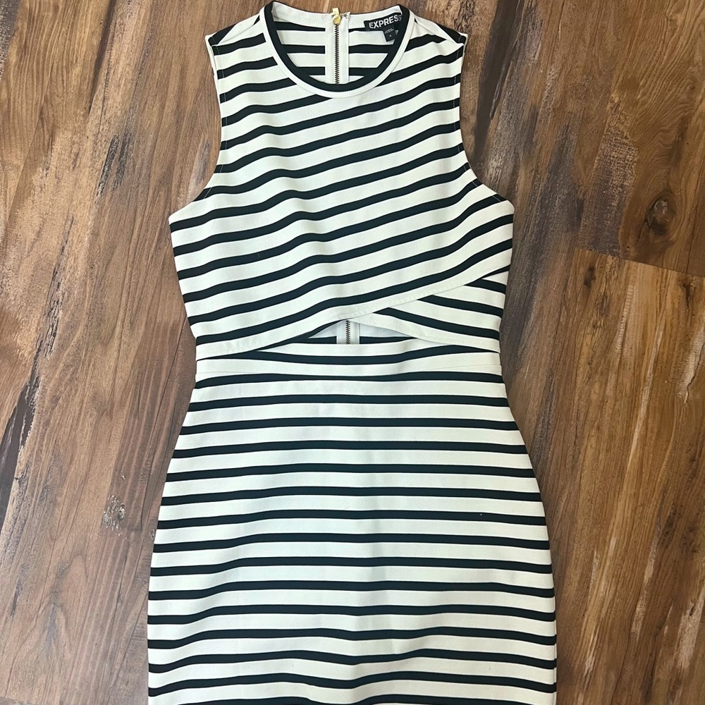 Express Black and white stripe cutout dress